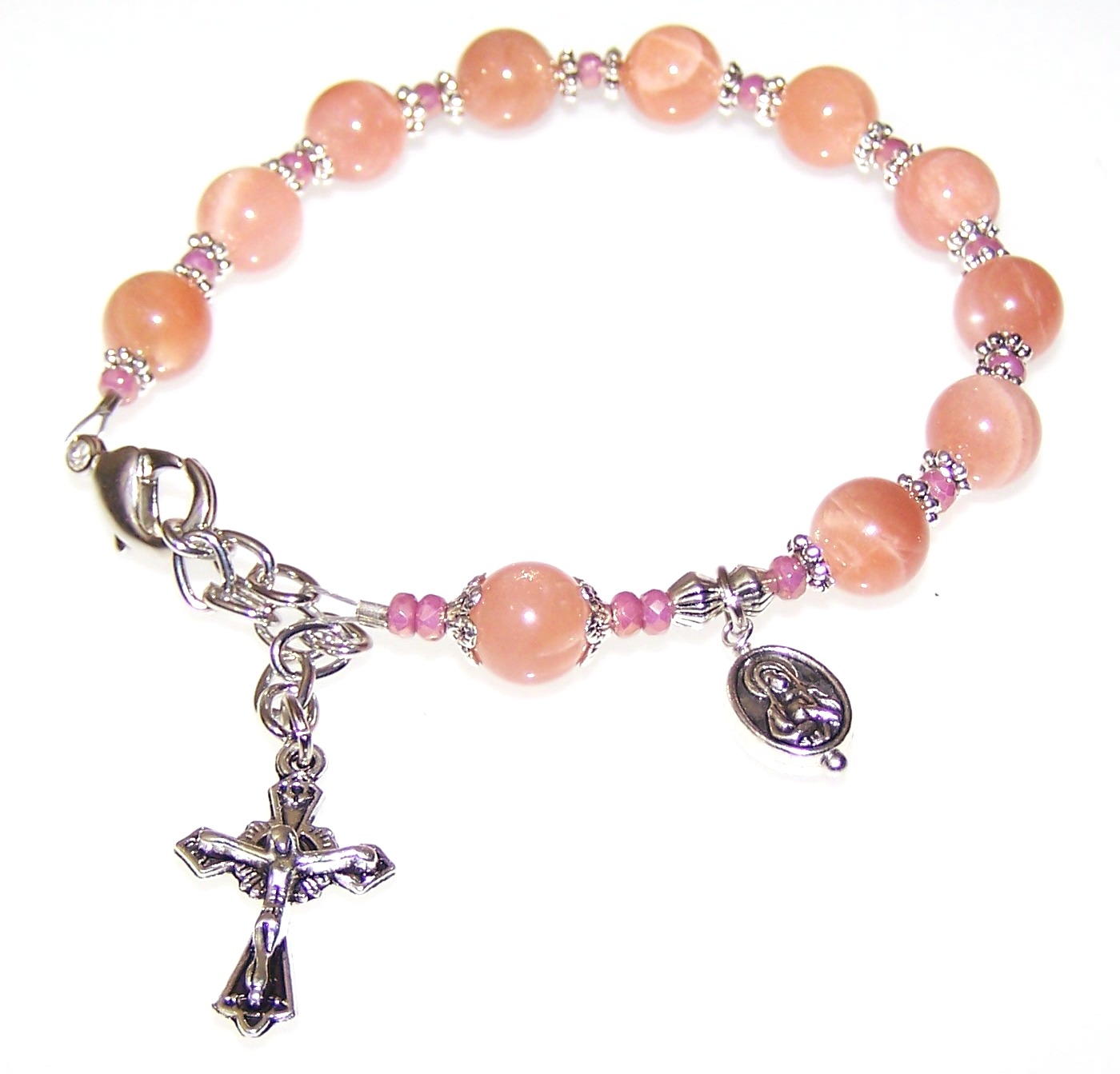 Pink Moonstone Beaded Rosary Bracelet Making Kit
